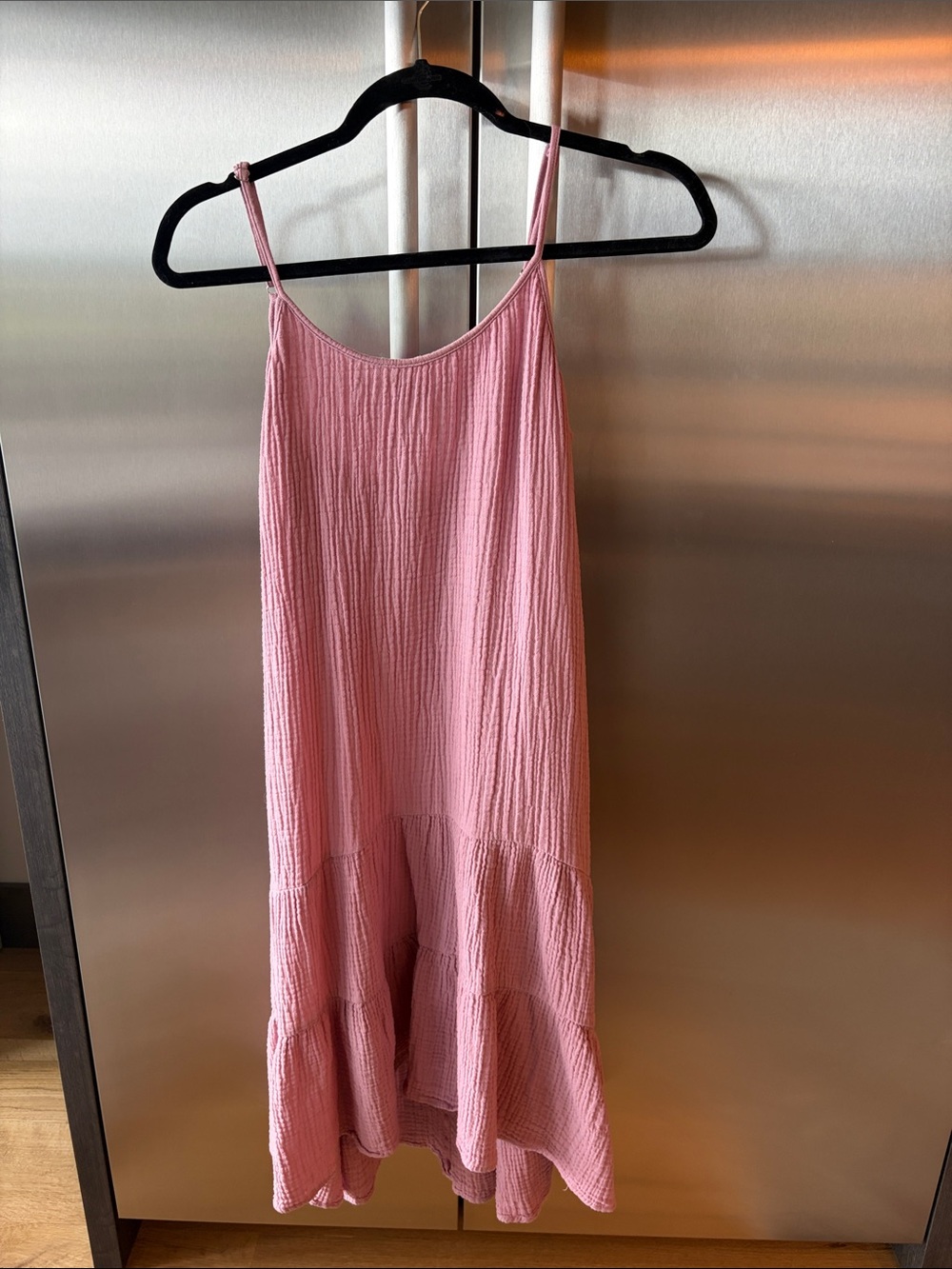 Pink Textured Gauze Tiered Maxi dress